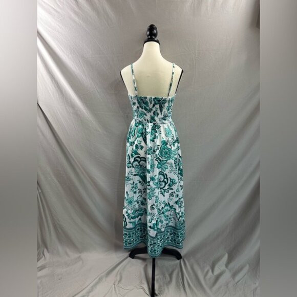 Boho Floral Cami Shirred Dress Turquoise - Picture 8 of 8
